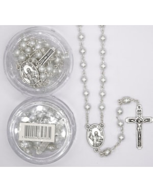 TERÇO ITALIANO ENTREMEIO PAPA LEÃO/ SANTO AGOSTINHO PEROLA BRANCA 6MM