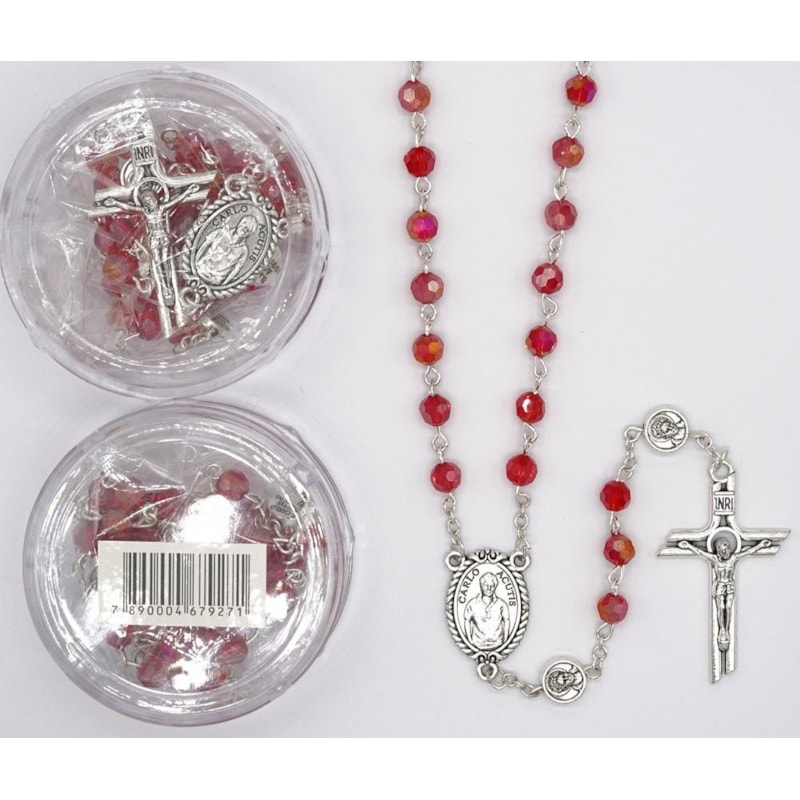 TERÇO ITALIANO ENTREMEIO SÃO CARLO ACUTIS VERMELHO 6MM