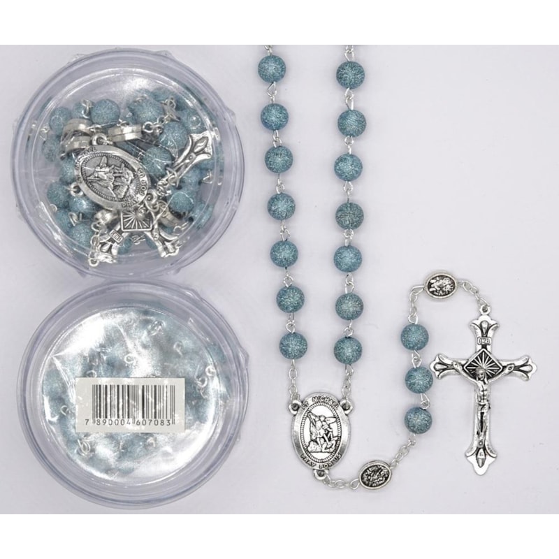 TERÇO ITALIANO ENTREMEIO SÃO MIGUEL ARCANJO AZUL TURQUESA 8MM