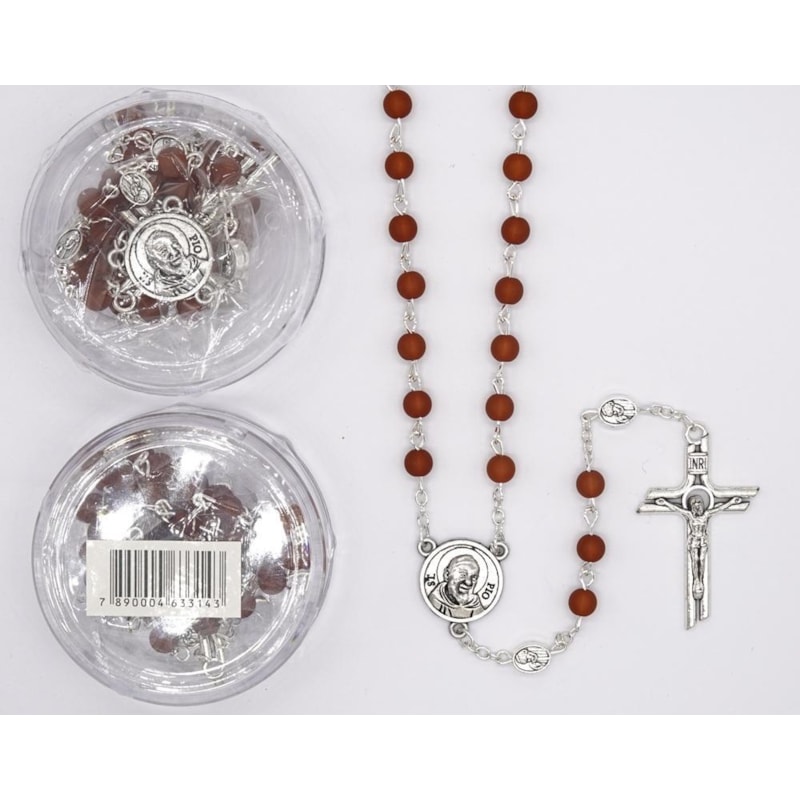 TERÇO ITALIANO ENTREMEIO SÃO PIO MARROM  6MM