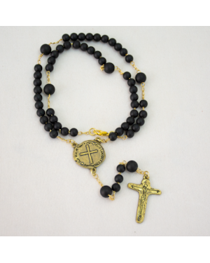 TERÇO MEDALHA DAS DUAS CRUZES DOURADO PARA PESCOÇO
