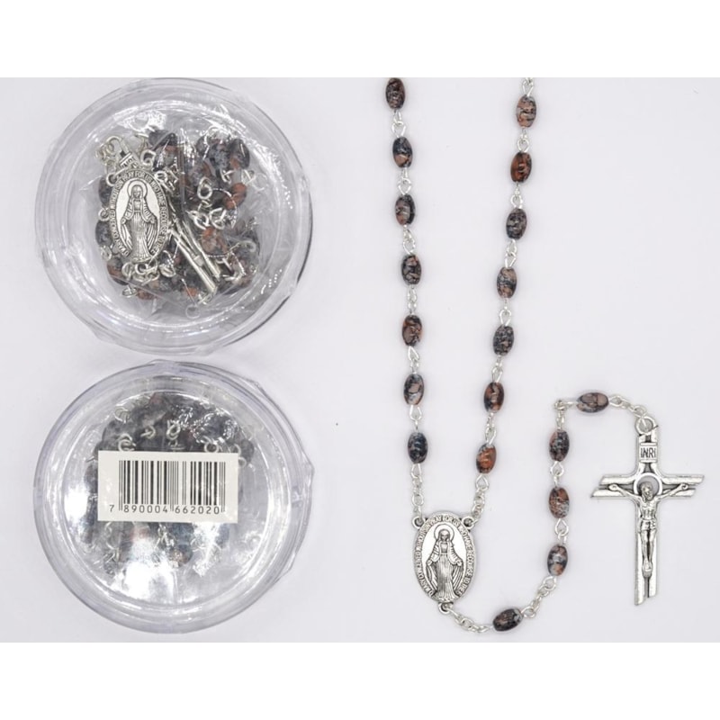 TERÇO NOSSA SENHORA DAS GRAÇAS PRETO OVAL MARMORIZADO  5MM