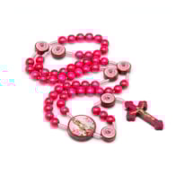 TERÇO NOSSA SRA DE FÁTIMA MADEIRA ROSA 8MM