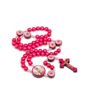 TERÇO NOSSA SRA DE FÁTIMA MADEIRA ROSA 8MM