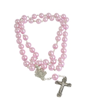 TERÇO PÉROLA ROSA 10MM COM IMÃ