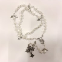 TERÇO PORTUGUES ANJO DA GUARDA CRITAL BRANCO 4MM