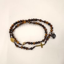 TERÇO PORTUGUES DE PESCOÇO NOSSA SENHORA DAS GRAÇAS OLHO TIGRE 6MM