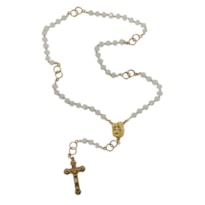 TERÇO PORTUGUES MATRIMONIO CRISTAL BRANCO / DOURADO 8,5MM