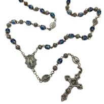 TERÇO PORTUGUES MEDALHA MILAGROSA CRISTAL AZUL CELESTE 6MM