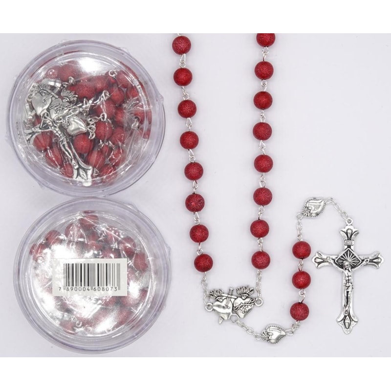 TERÇO SAGRADO CORAÇÃO DE JESUS/IMACULADO CORAÇÃO DE MARIA VERMELHO 8MM