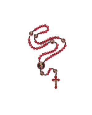 TERÇO SAGRADO CORAÇÃO MADEIRA VERMELHO 8MM