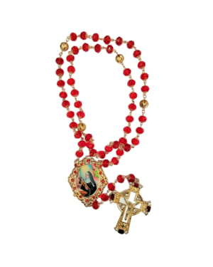 TERÇO SANTA RITA CRISTAL 10MM - ENTREMEIO COM STRASS E CRUZ COM STRASS - FOLHEADO A OURO 18K