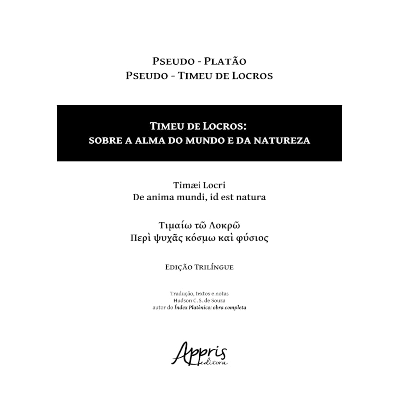 TIMEU DE LOCROS: SOBRE ALMA DO MUNDO E DA NATUREZA