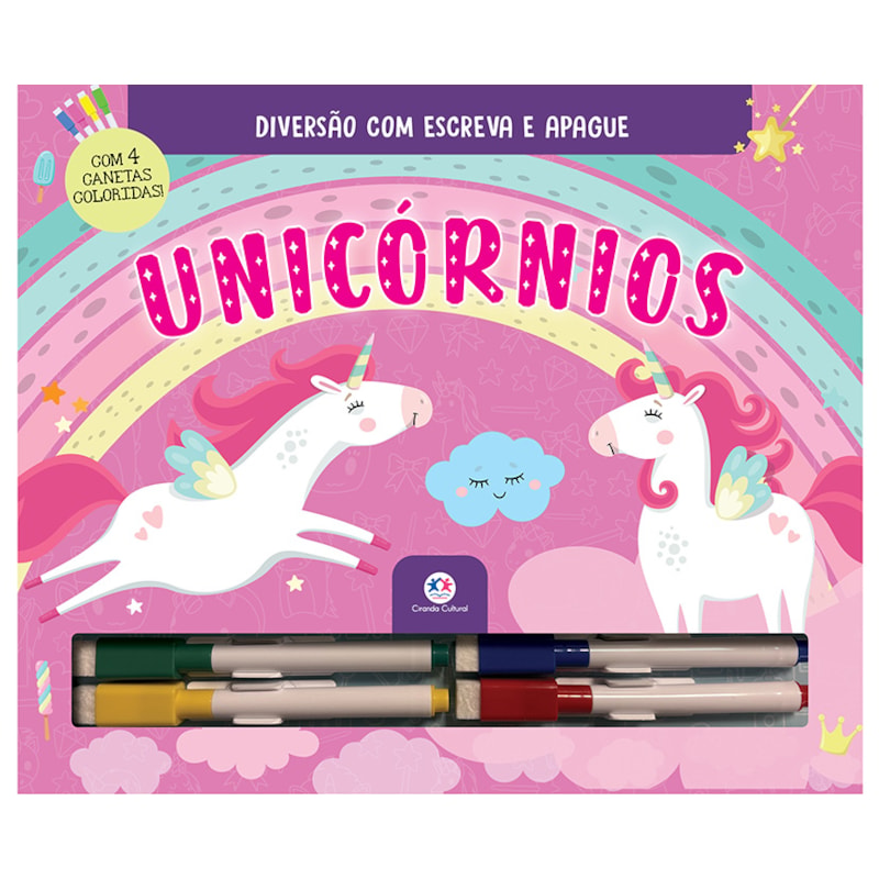 UNICÓRNIOS - COM CANETAS COLORIDAS PARA ESCREVER A APAGAR