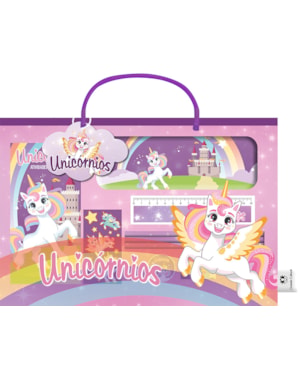 Unicórnios - Livro maleta divertida com lápis e cartela de adesivos