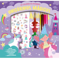 UNICÓRNIOS MÁGICOS - KIT LIVRO COM LAPISEIRA, LÁPIS BORRACHA E ADESIVOS