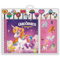 UNICÓRNIOS NO MUNDO MÁGICO: ESCOLAR LIVRO DE COLORIR COM 12 LÁPIS E 12 BORRACHAS TEMÁTICAS
