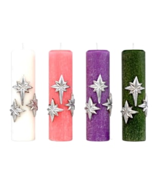 VELA DO ADVENTO RELEVO 3 ESTRELAS 25X07 - KIT COM 4 VELAS