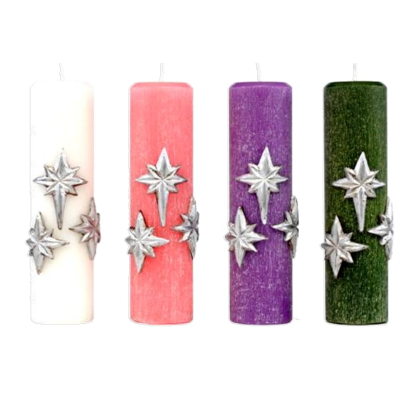 VELA DO ADVENTO RELEVO 3 ESTRELAS 25X07 - KIT COM 4 VELAS